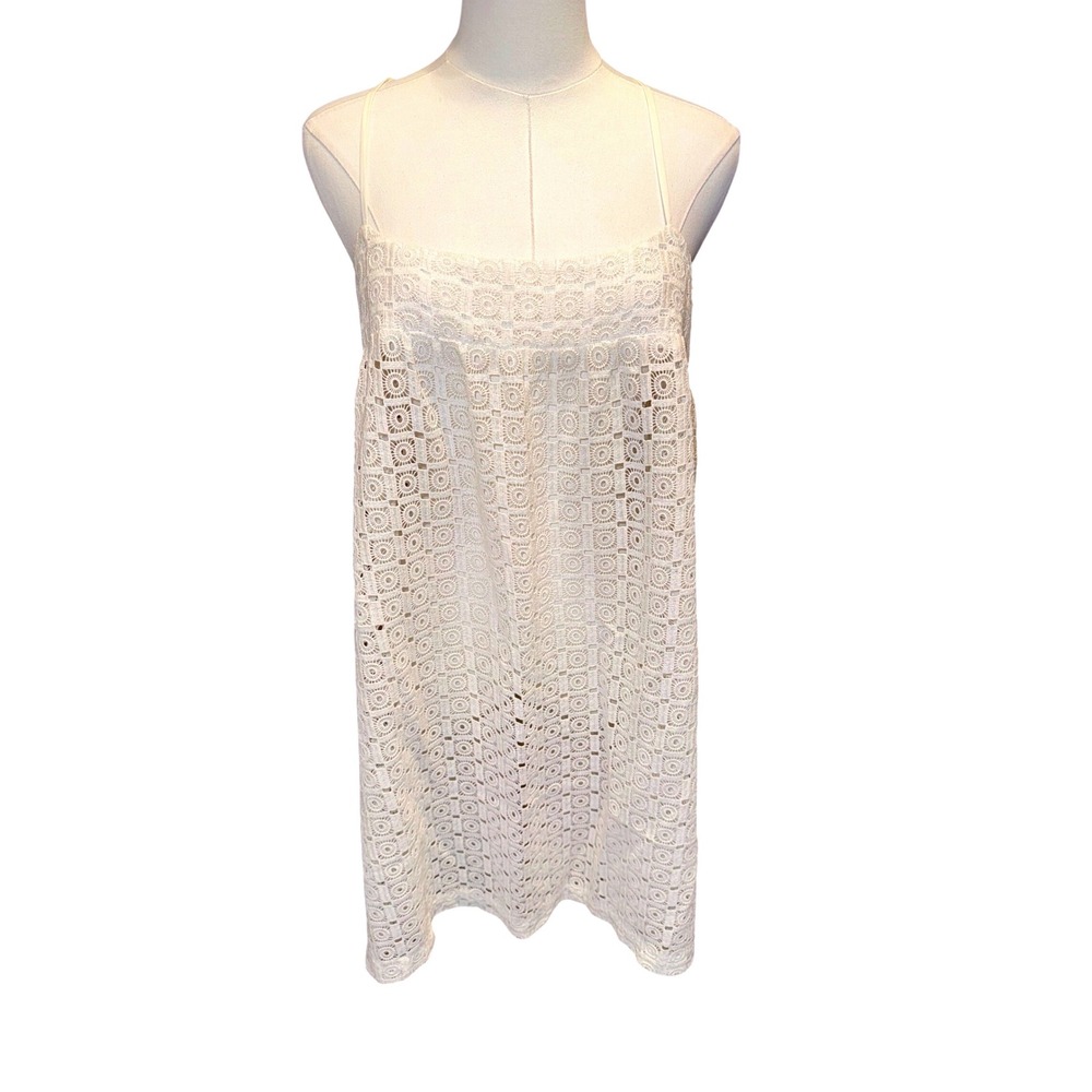 Shoshanna White Cotton Crochet Lace‎ Cross Back Babydoll Mini Dress Womens Large